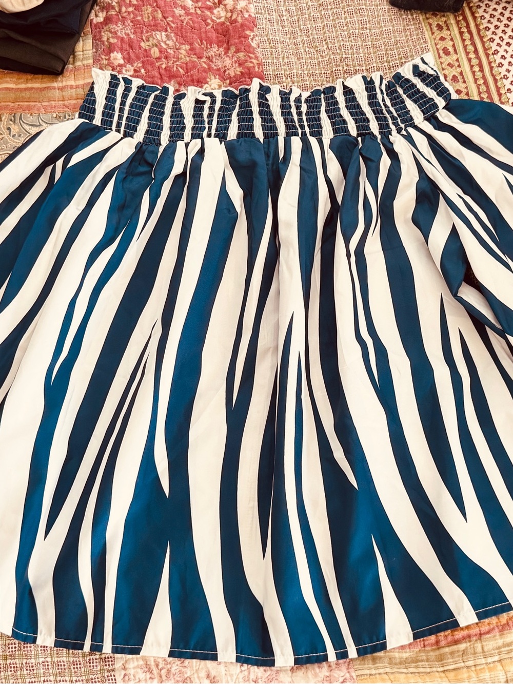 Blue & White Striped Smocked Waist Skirt